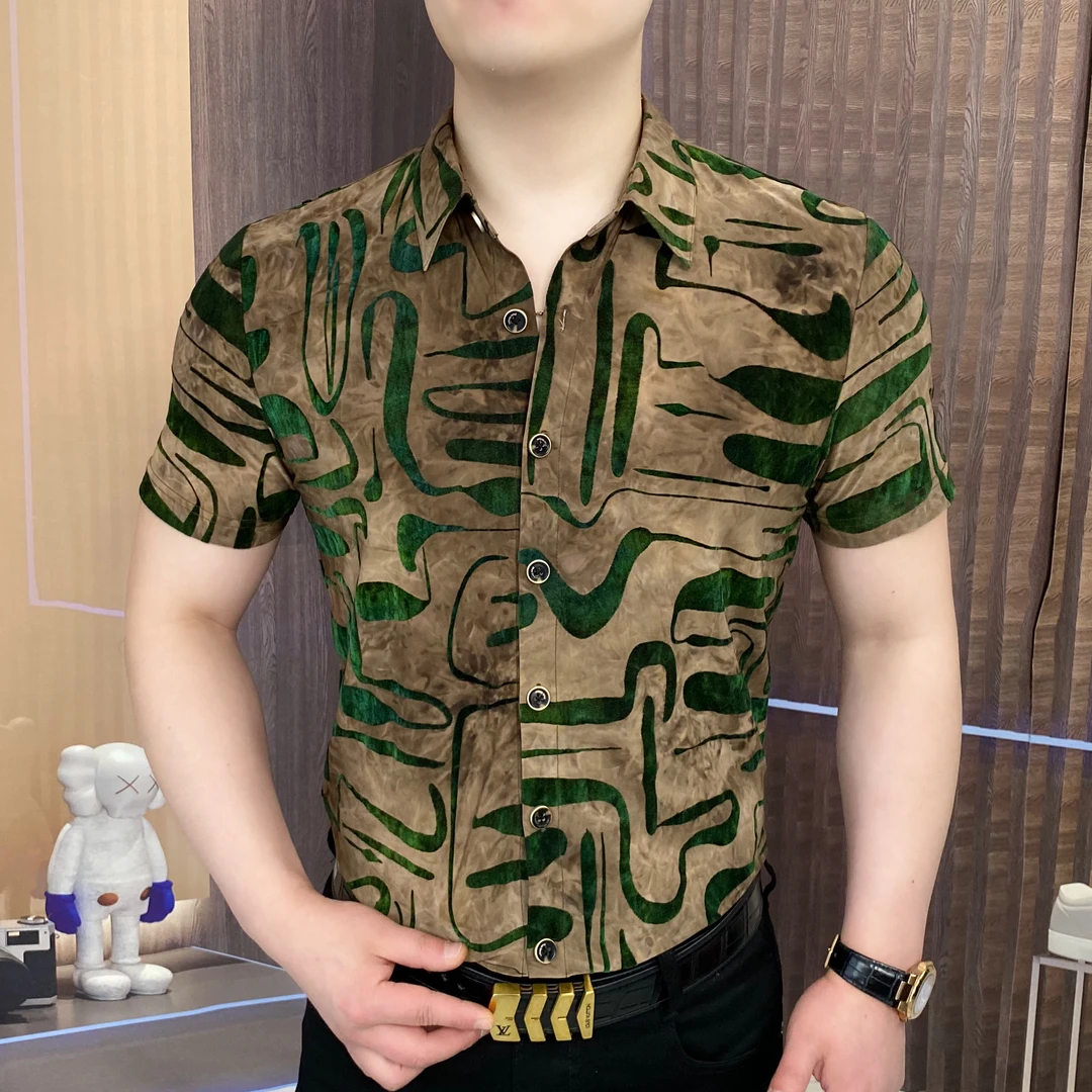 《碧影鎏金》2025夏衬衫时尚休闲百搭潮流帅气个性男士修身翻领高端