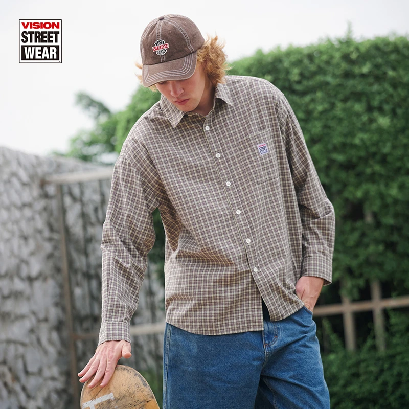 VISION 美式长袖衬衫格纹宽松休闲户外男女同款春夏 25新