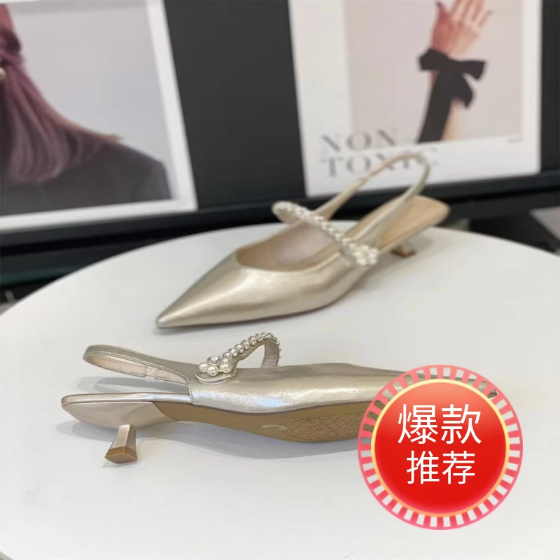 气质时尚百搭细跟法式水钻夏季包头凉鞋仙女风配裙子尖头高跟鞋