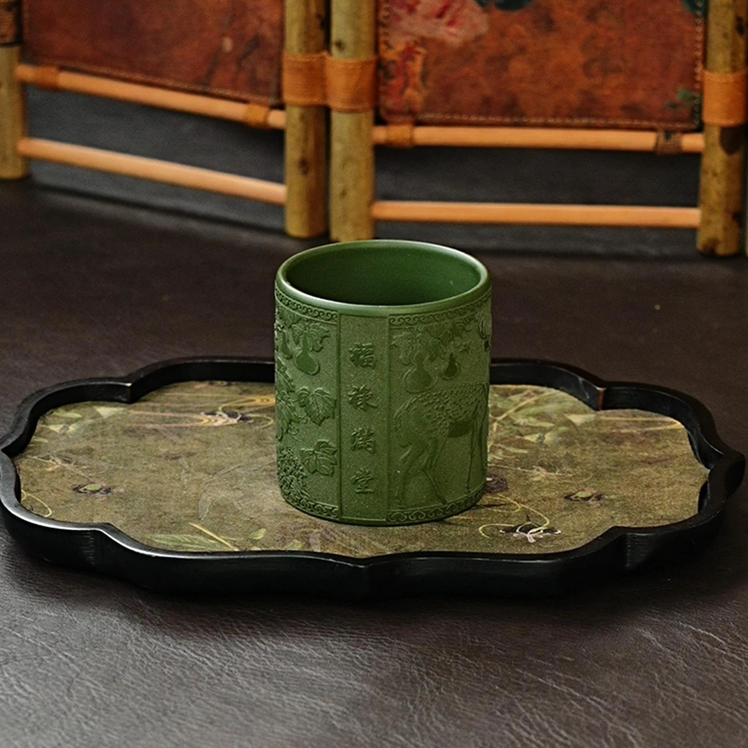 【9010福禄满堂】宜兴原矿紫砂全手工刻绘鹿葫芦茶器主人杯茶具