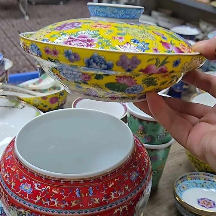 瓷片微瑕珐琅彩万花7寸合合器一个6666