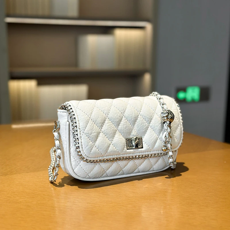 上新斜跨小包包女士2024新款菱格链条小方包时尚百搭高级单肩包女