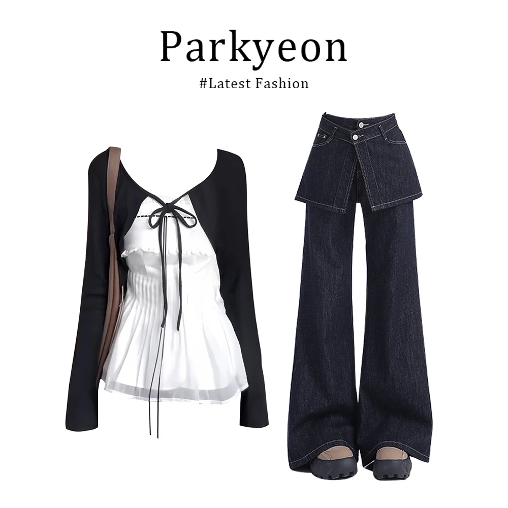 日式辣妹气质超美内搭针织衫时尚修身牛仔裤爆款秋季套装