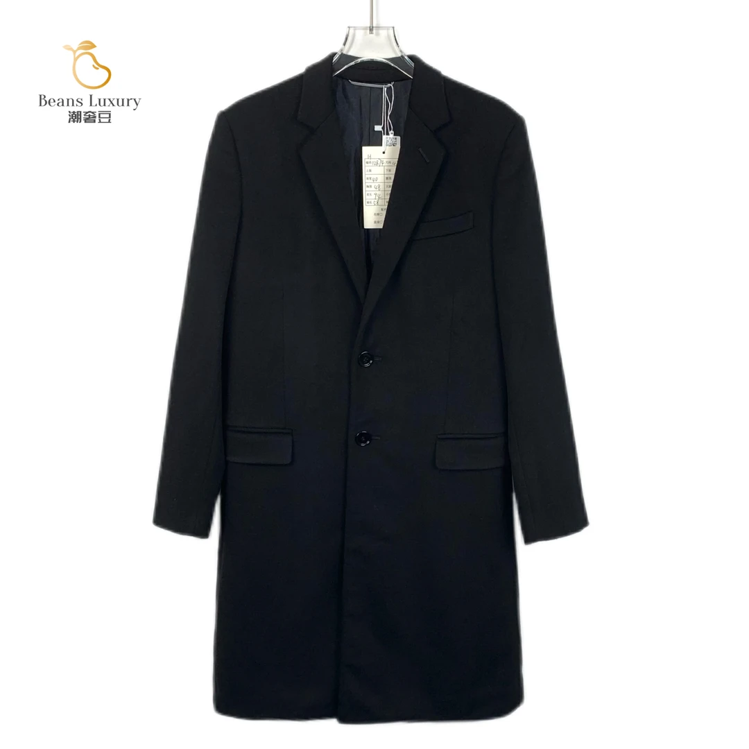99新 DIOR/迪奥 黑色翻领单排扣羊毛大衣外套/H12874