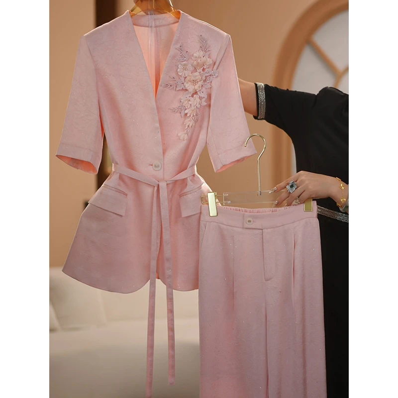 【AMNK服饰】2025夏季新款樱花粉女神范气质时尚修身女装套装