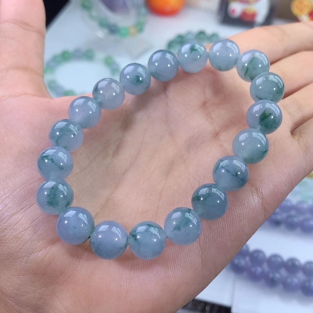 翡翠未镶嵌手链翡翠冰飘蓝花手串