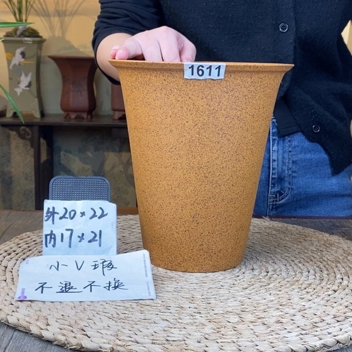 紫砂花盆  微瑕柴烧高斗笠1611