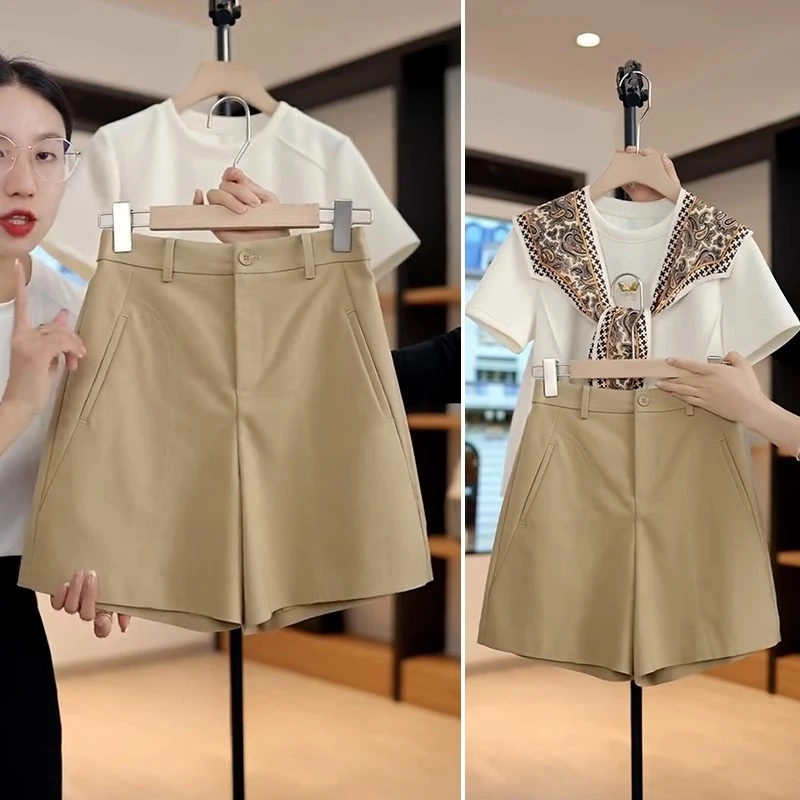 卡其色短裤女夏季舒柔特裤子高腰显瘦a字阔腿裤百慕大中裤休闲裤