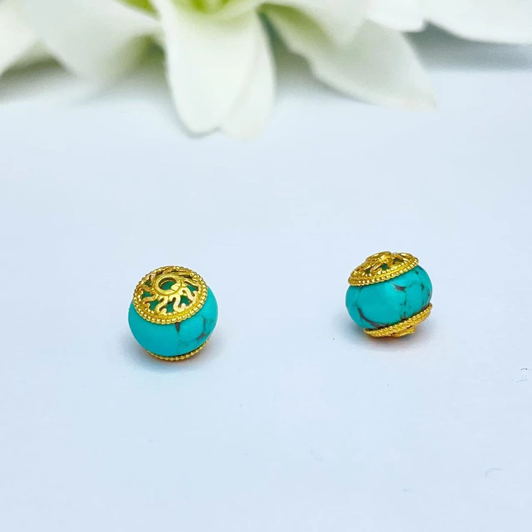 【萌宝饰品】B858天然铁线松鼓珠散珠DIY古法配件约8mm多样性发其一