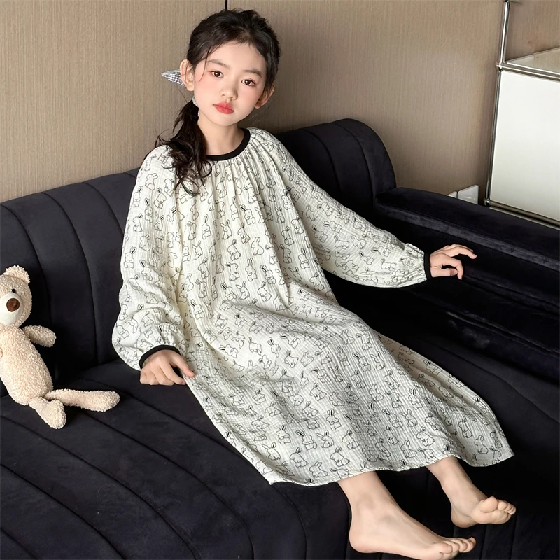 儿童睡衣女童纯棉春秋季2025新款女孩公主风长袖睡裙中大童家居服