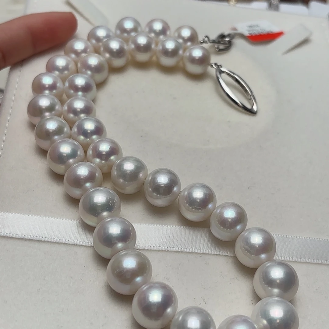 银S925镶嵌颈饰淡水珍珠12-15近圆冷白粉