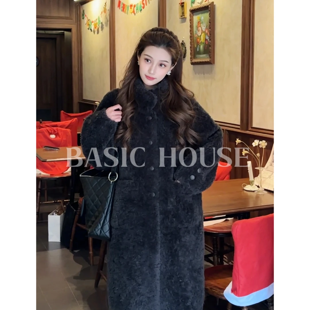 Basic House/百家好100绵羊毛冬季韩版颗粒显瘦气质颗粒大衣