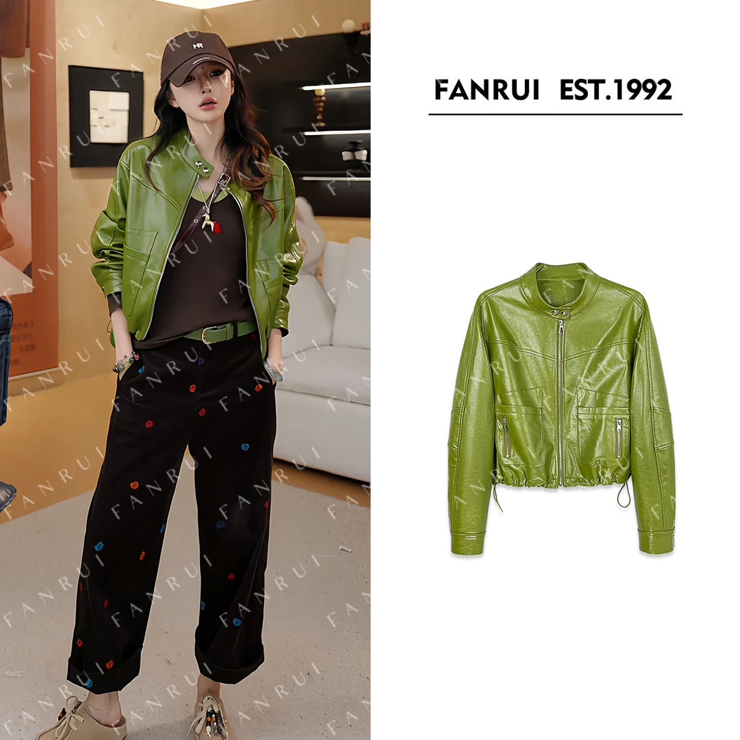 FANRUI/泛芮「抹茶巧巧」油蜡感立领收腰设计感秋款皮衣外套B17741