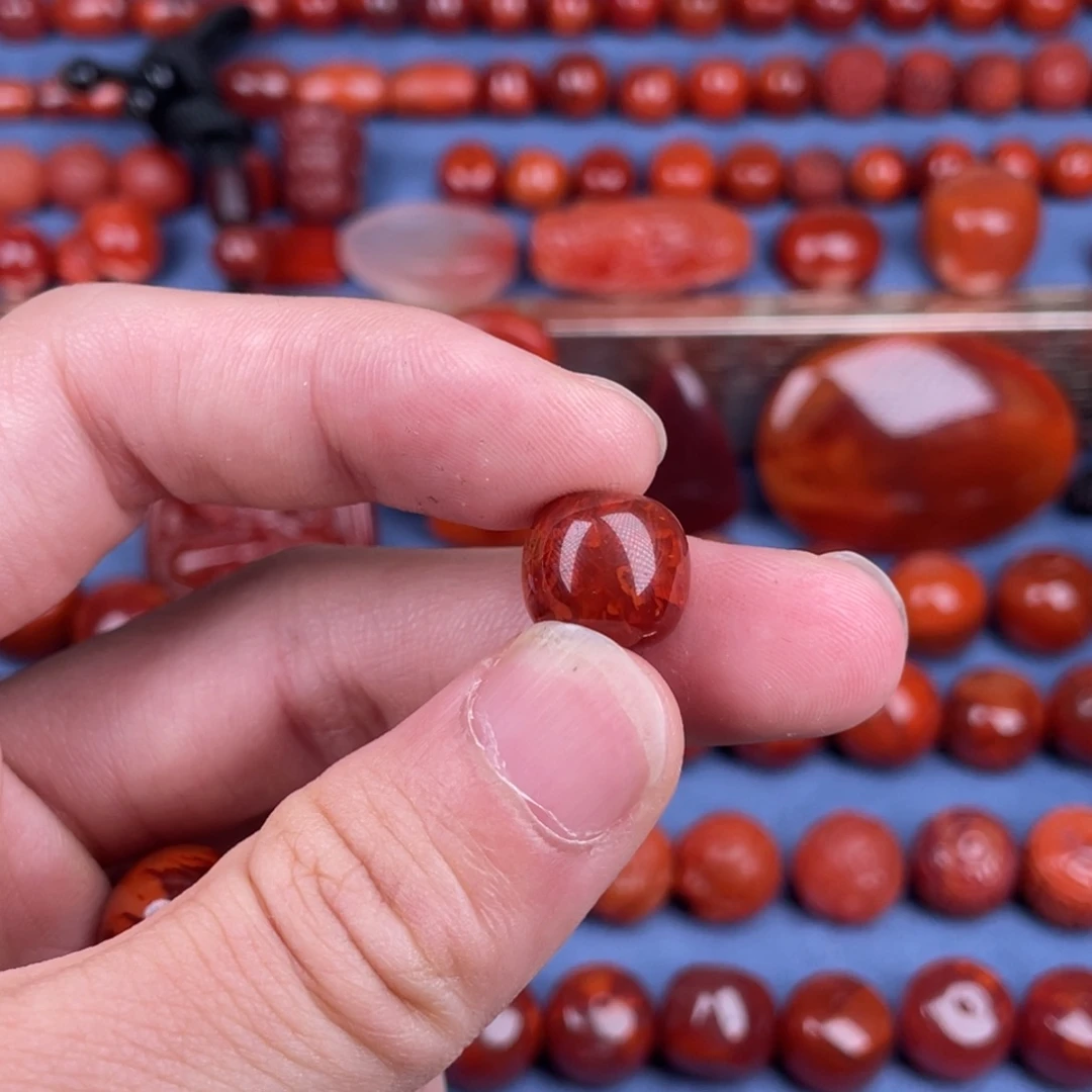 「***」南红玛瑙未镶嵌其他12mm瓦西牛血火焰纹单珠
