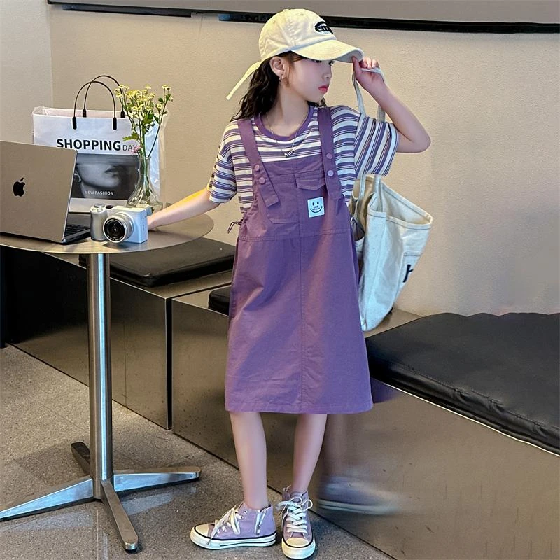 女童夏季连衣裙套装2024新款洋气小女孩夏装背带裤儿童短袖两件套