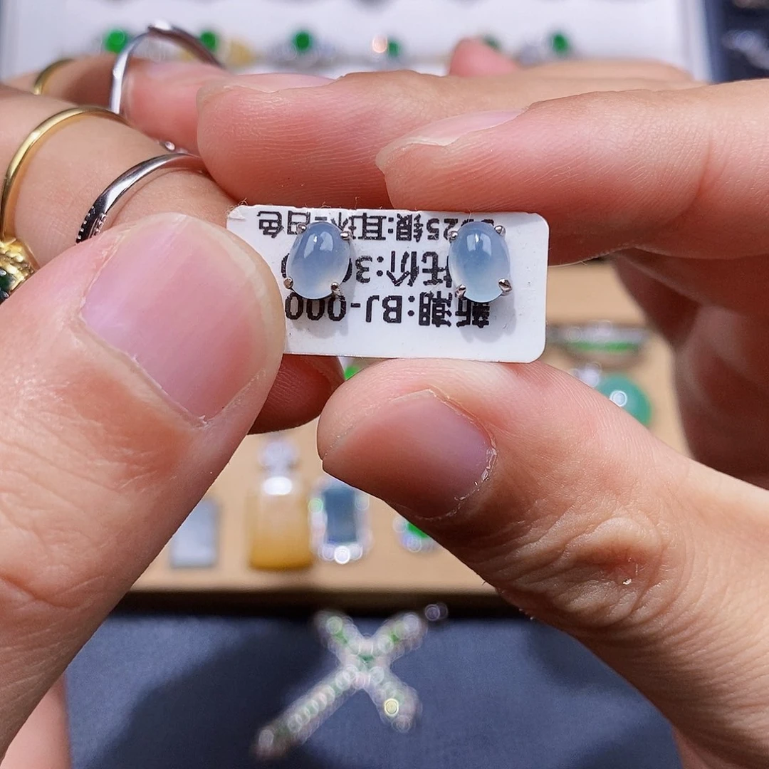 银S925镶嵌翡翠耳饰w w