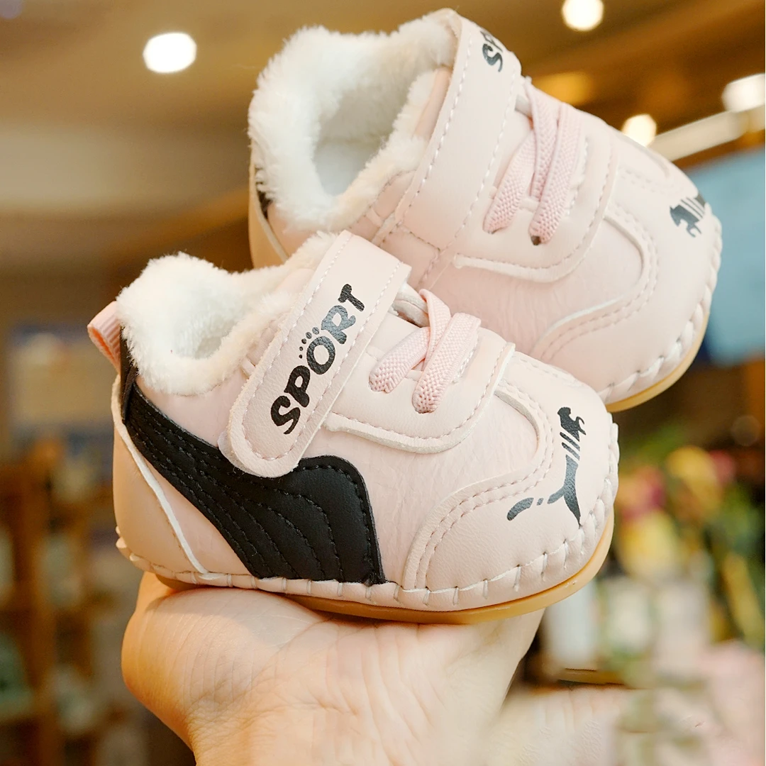 婴儿冬季加绒男女宝宝鞋0-6-12月保暖百搭学步防滑软底防掉棉鞋