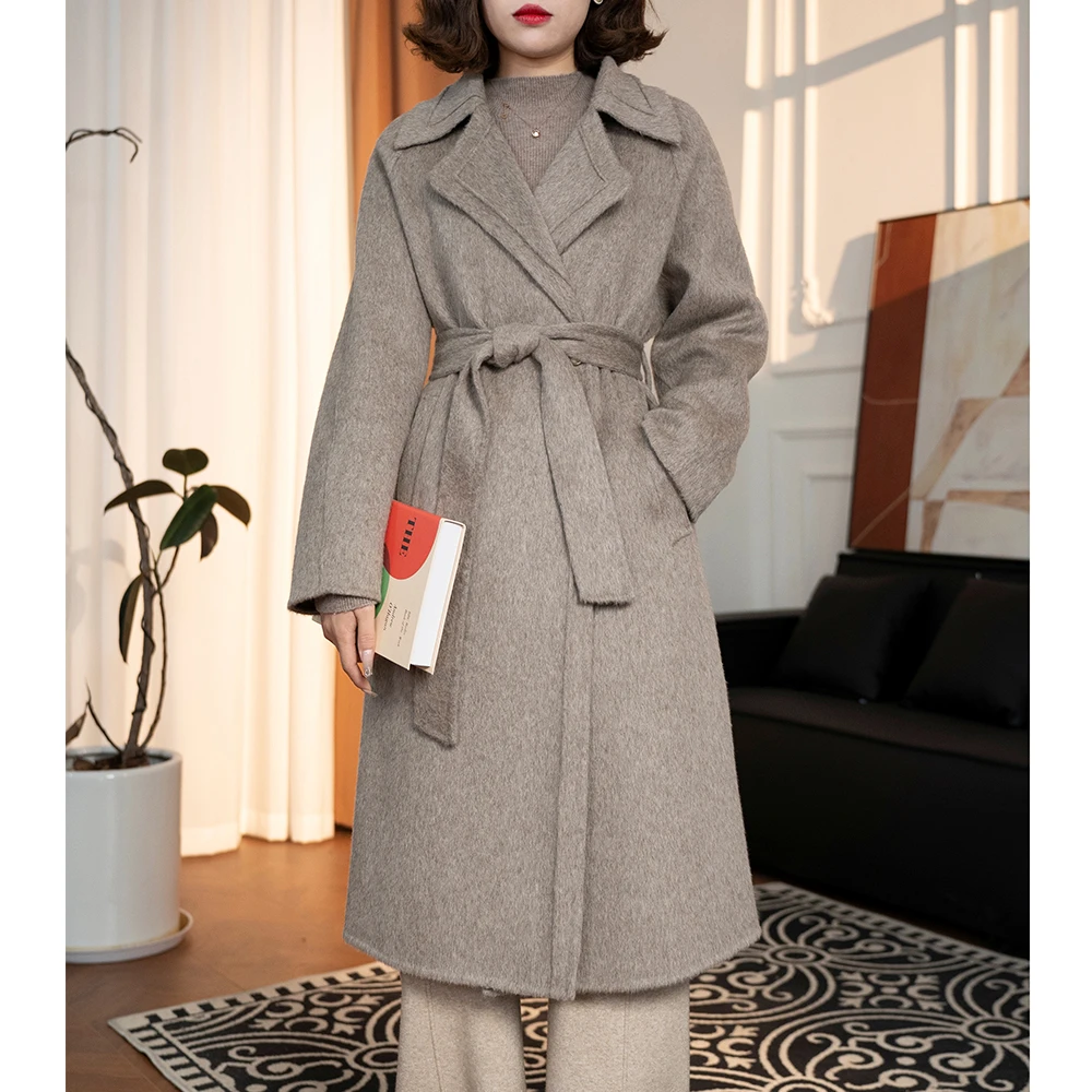 设计师款双面兔毛羊毛大衣双面毛呢气质时尚女士简约中长款双面呢