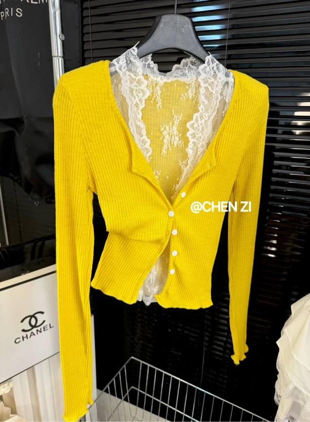 【日光美神】春秋季新款辣妹纯欲风蕾丝背心+开衫两件套女修身显瘦