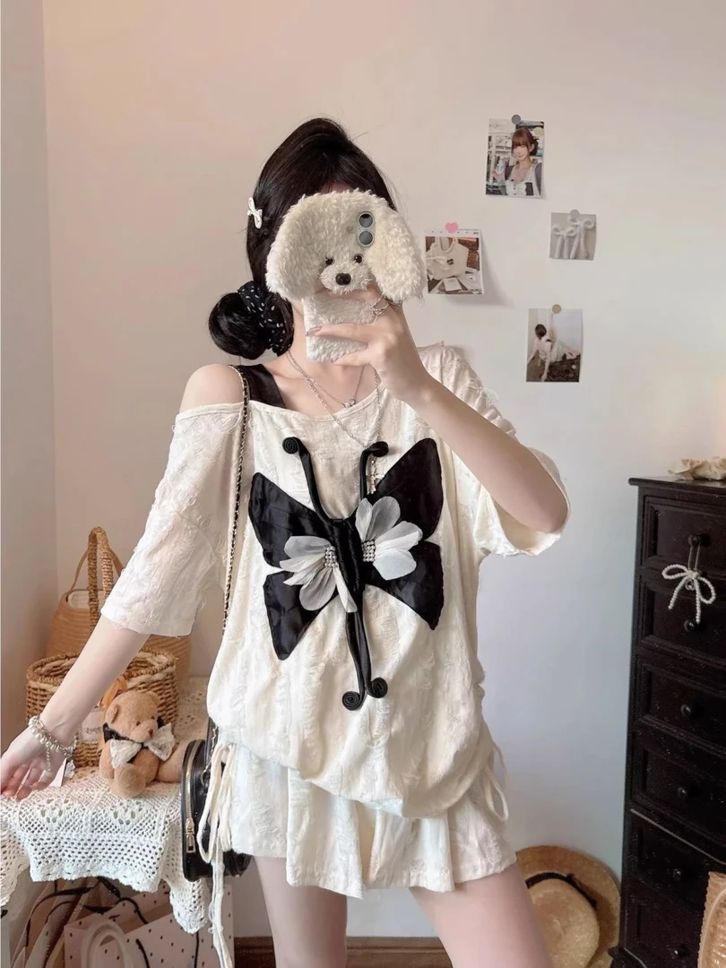 爆款洋气短裤套装女夏季胖mm2-300斤显瘦裙子新款T恤短裙两件套潮