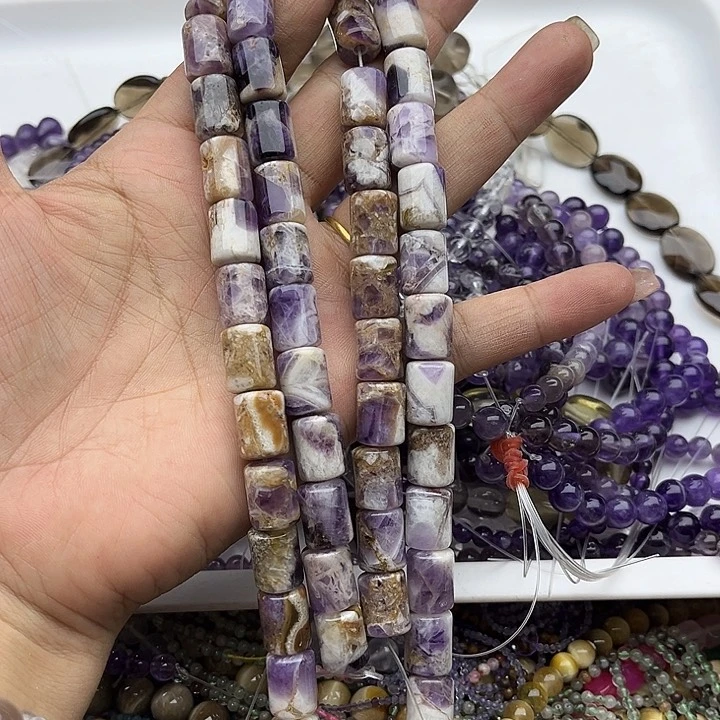 玛瑙/玉髓未镶嵌珠宝半成品一条10/13mm梦幻紫晶桶珠