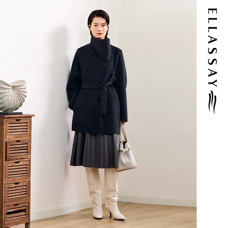 ELLASSAY歌力思2025秋冬新款绵羊毛优雅高级大衣女EWE364D07400