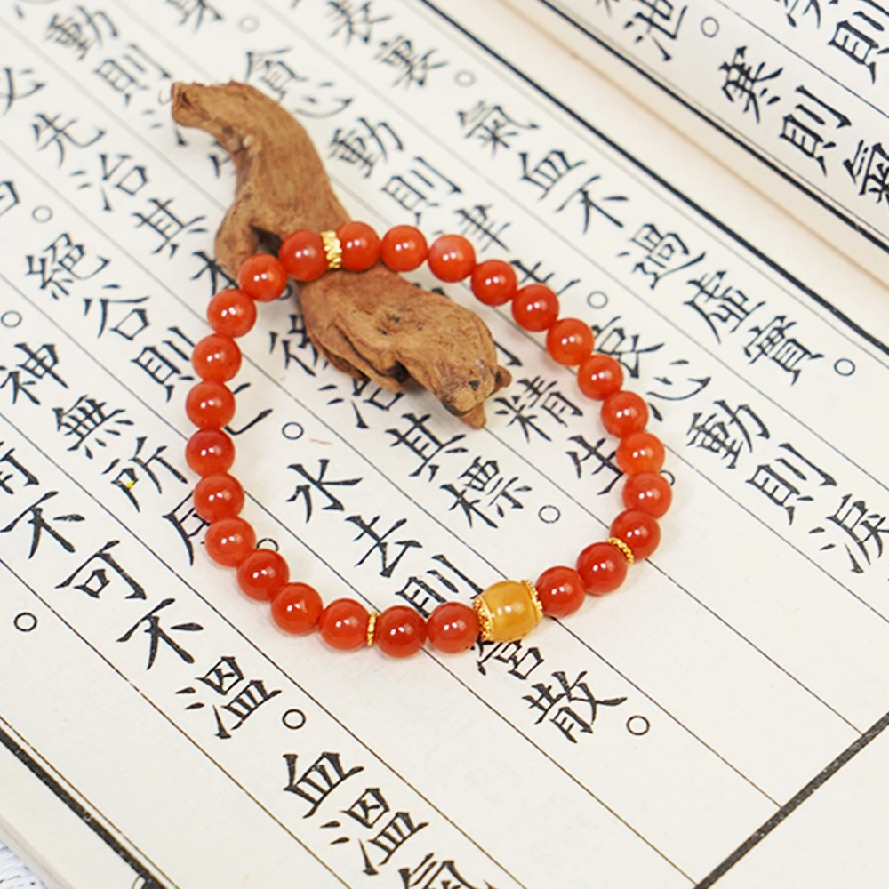 天然川料南红樱花红单圈蜜蜡精美手串QF-A244（多样性发一）