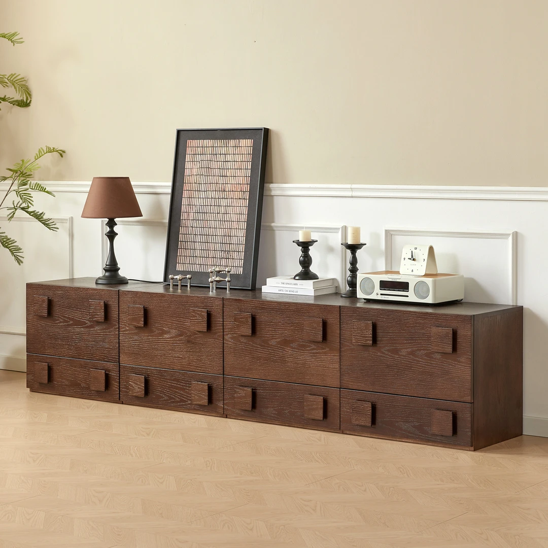 全实木卡门柜中古风电视柜复古多功能模块收纳组合小户型客厅落地