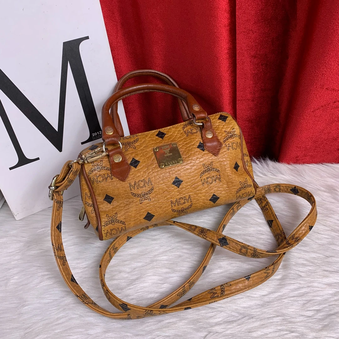 95新 MCM 干邑色波士顿包/WY08318009/8009/瑕