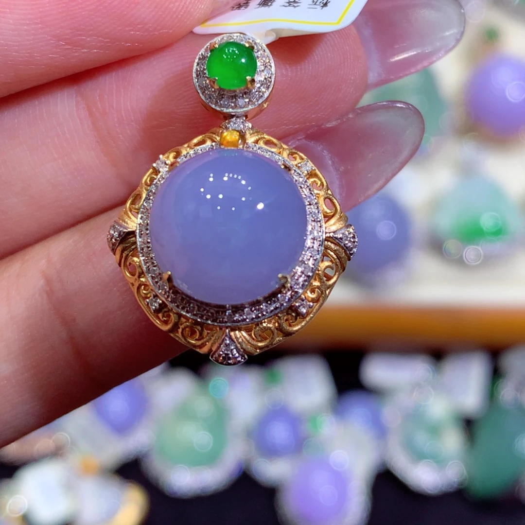 翡翠18K金镶嵌吊坠(不含链)