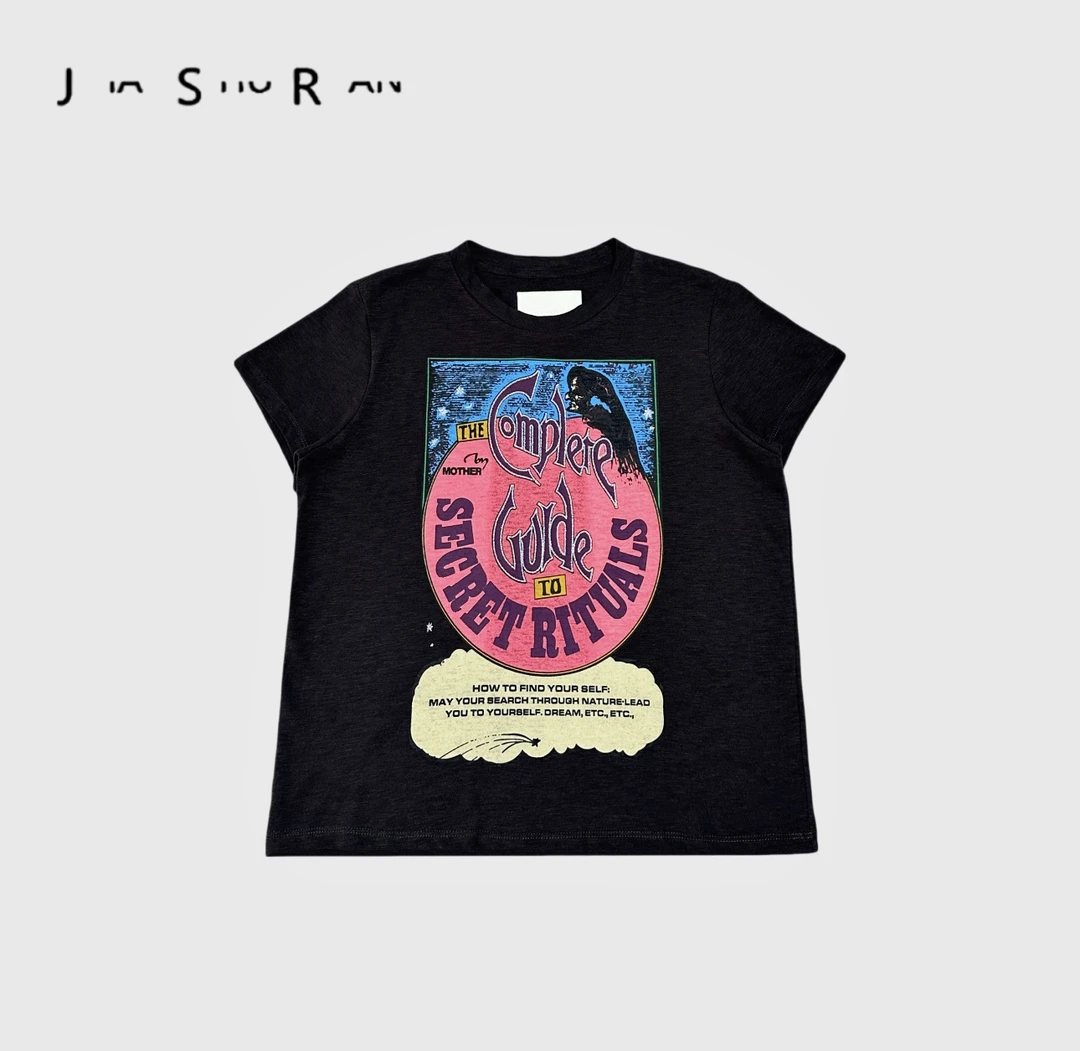 JSR studio【黑金派对】25系夏季新款美式复古印花圆领T恤