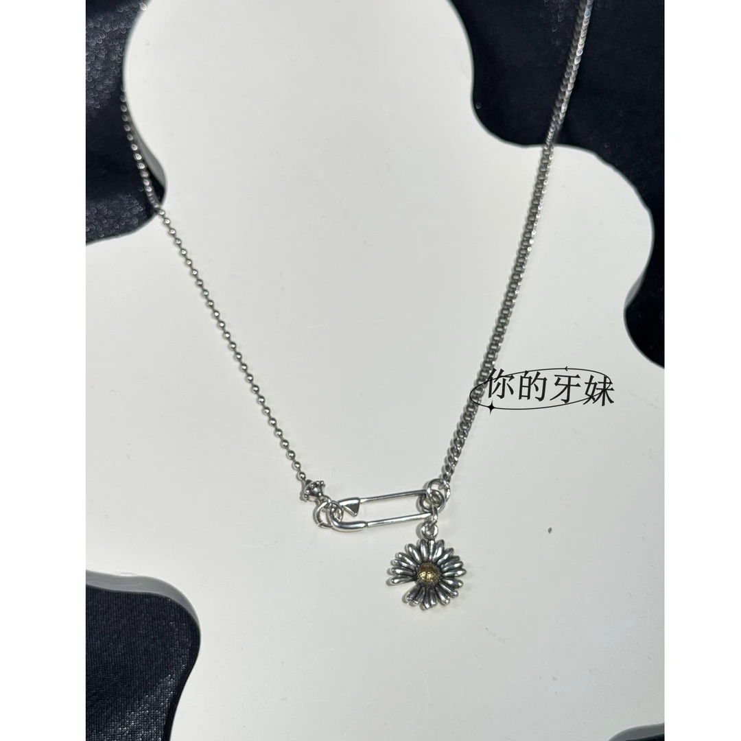 合金项链 回形针小花项链XL528轻奢设计感时尚小众简约