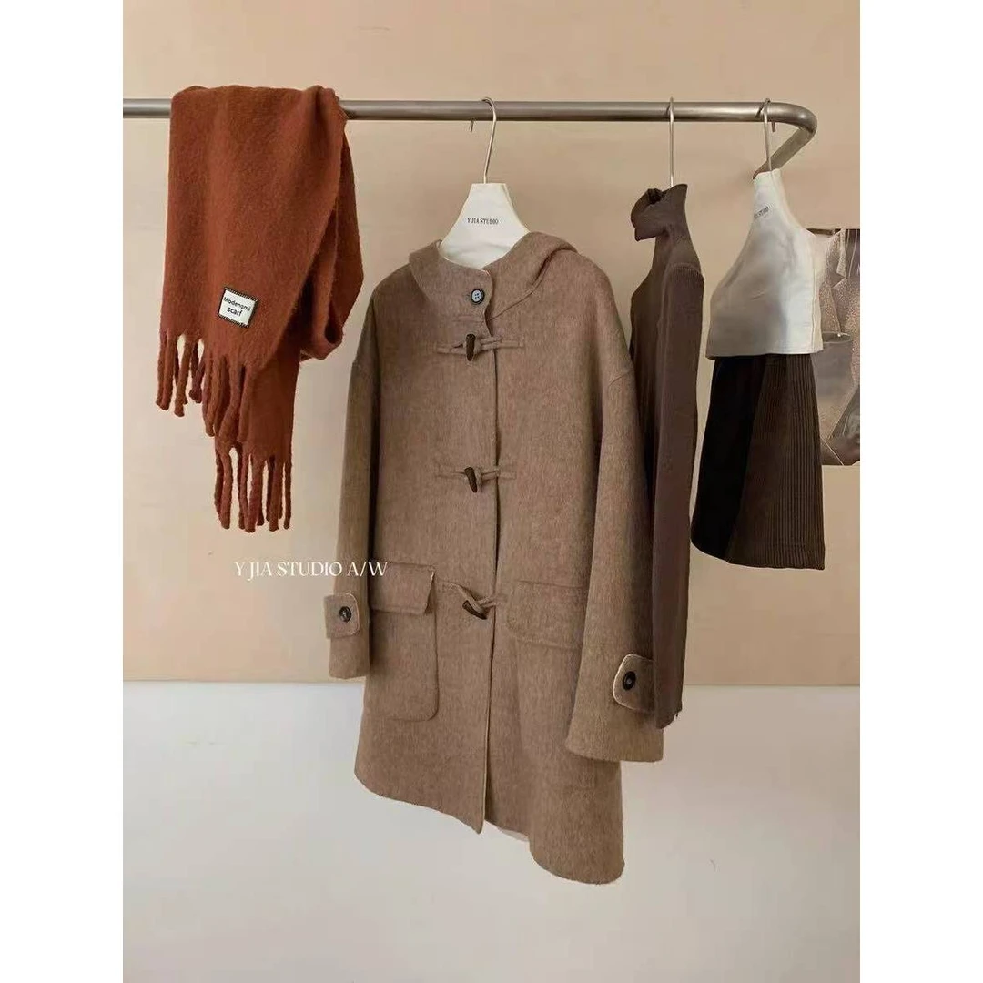 连帽羊毛中长款大衣ZBW32468衣长84