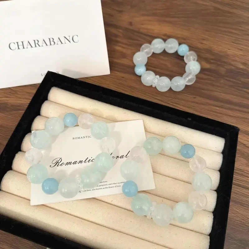 X2073拉丝绿萤石奶白晶海蓝宝手链高端轻奢手串多样性发一