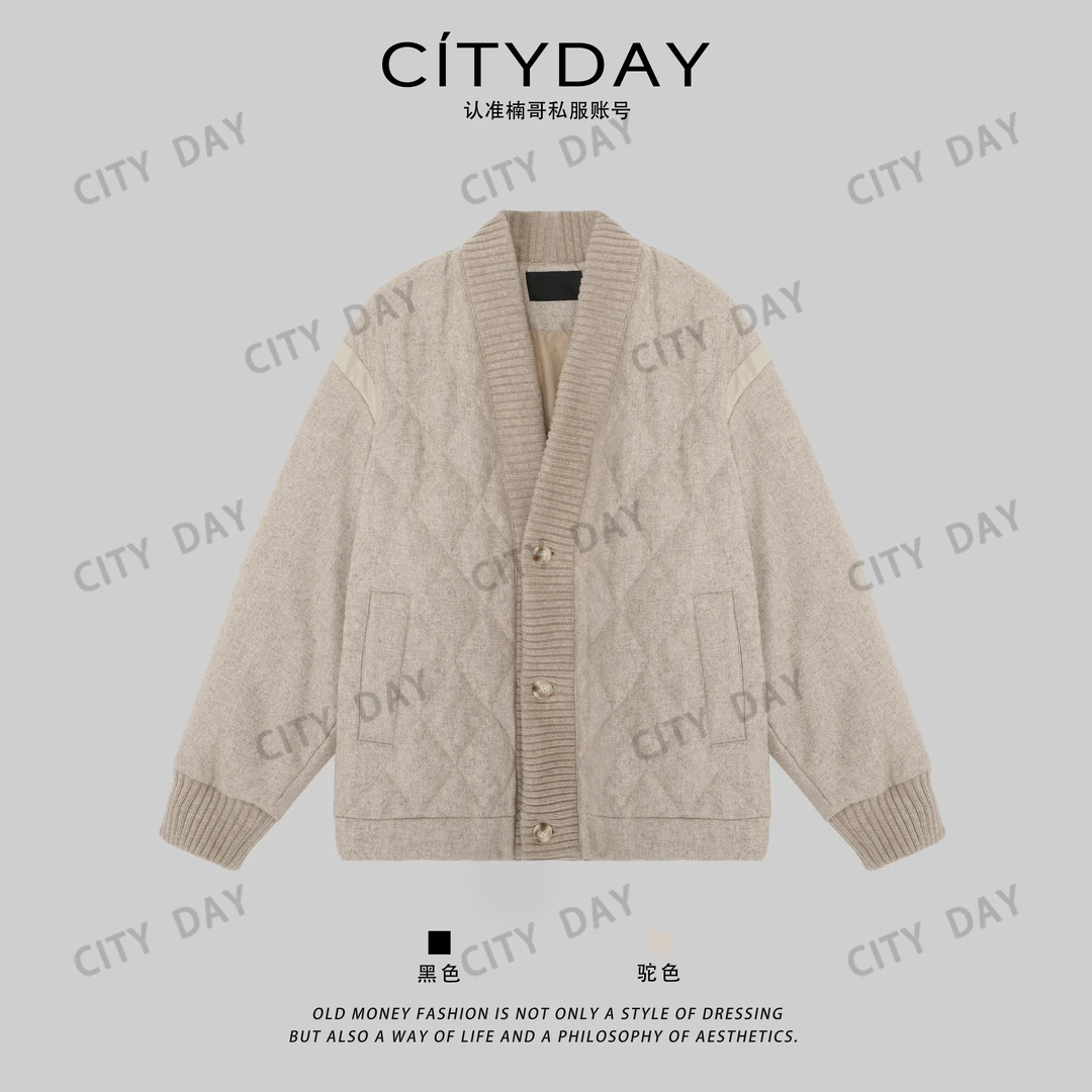 CityDay【楠哥】精纺羊毛拼皮无性别微阔道袍羽绒服外套男 8596