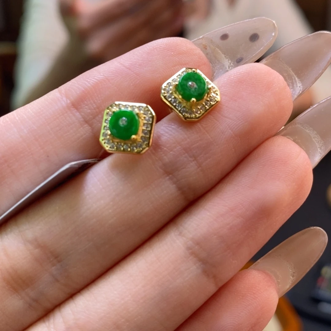 翡翠银S925镶嵌耳饰15692