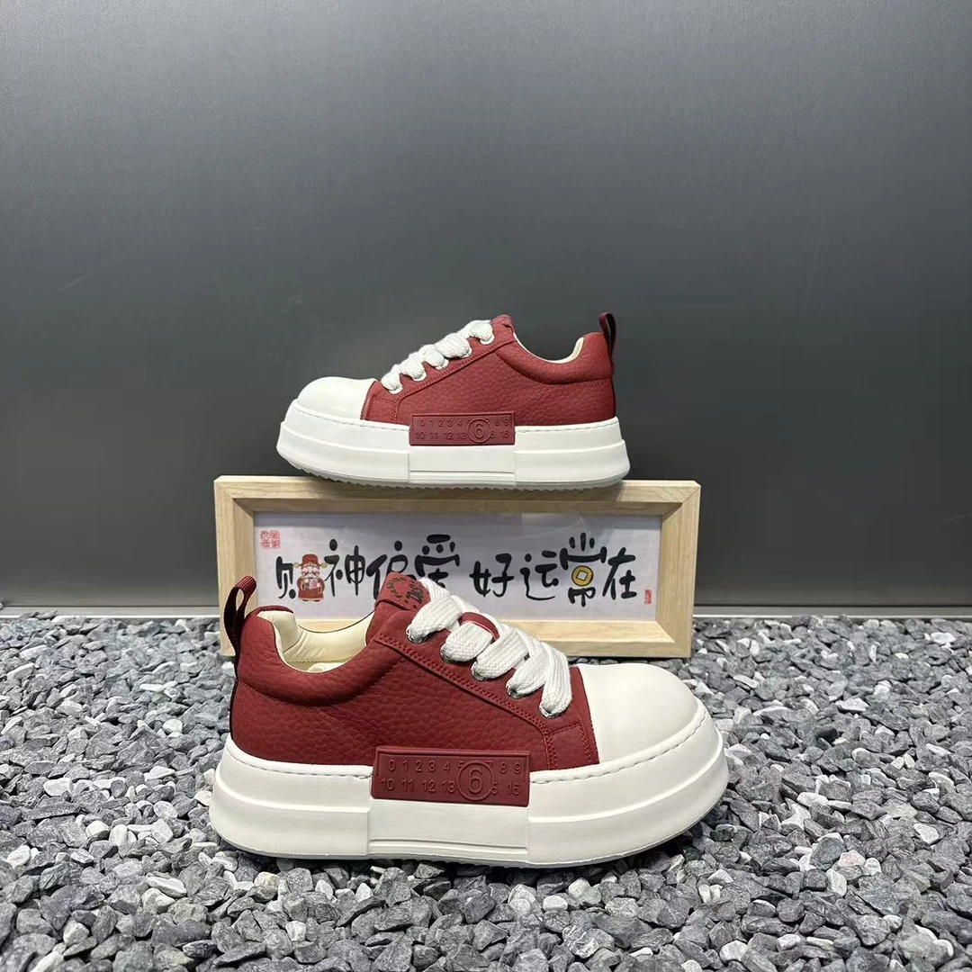 2025新款男鞋秋季皮面拼接超轻软底厚底增高百搭舒适潮流休闲鞋