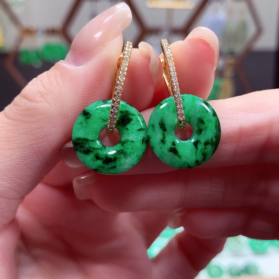 翡翠耳饰银S925镶嵌天然翡翠