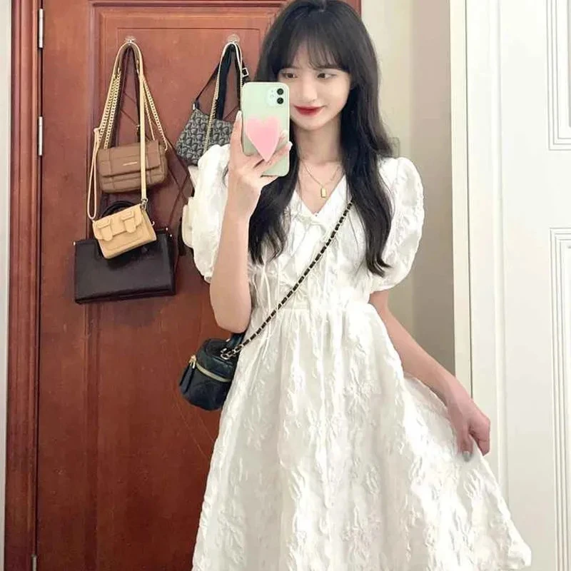 公主蓬蓬连衣裙女夏季泡泡袖领小众设计休闲款别致漂亮独特裙子