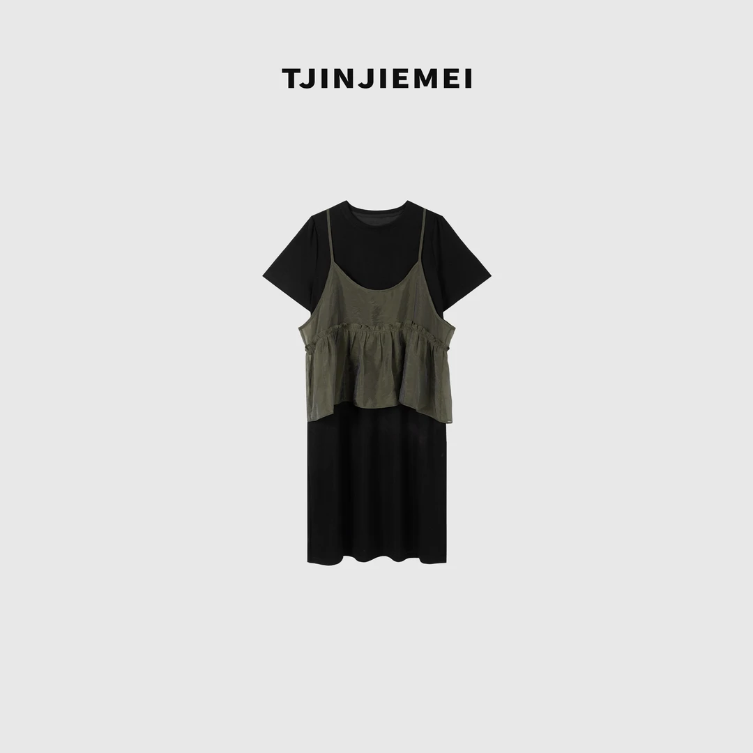 T井姐妹【娃娃脸】设计感时尚减龄假两件连衣裙LYQ2506-8817