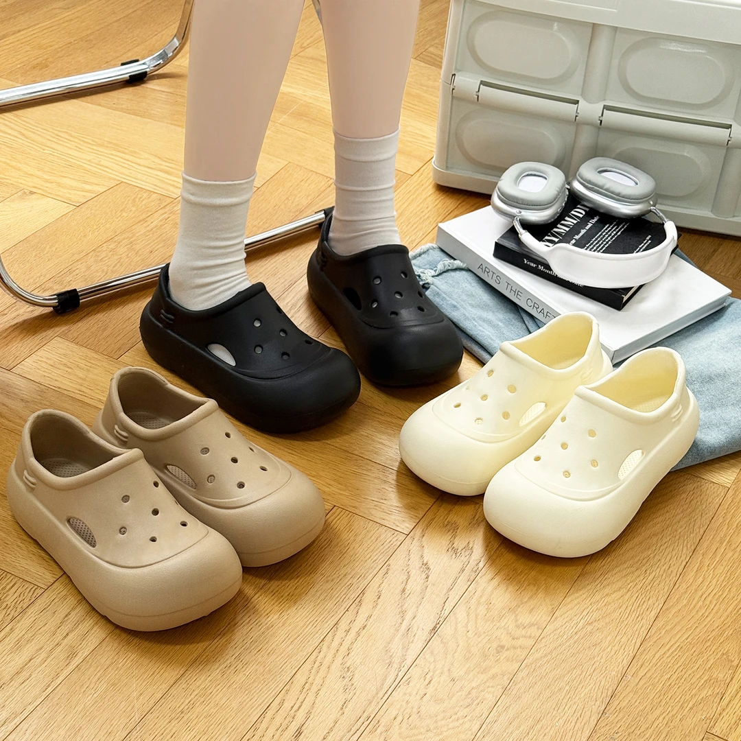 QUEEY HOME  5CM厚底增高夏季新款洞洞鞋女生柔软防滑EVA凉拖外穿