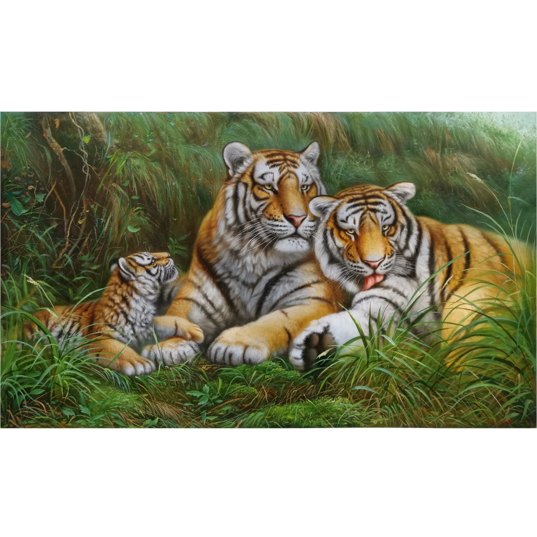 朝鲜写实油画收藏油画卢勇成《老虎》