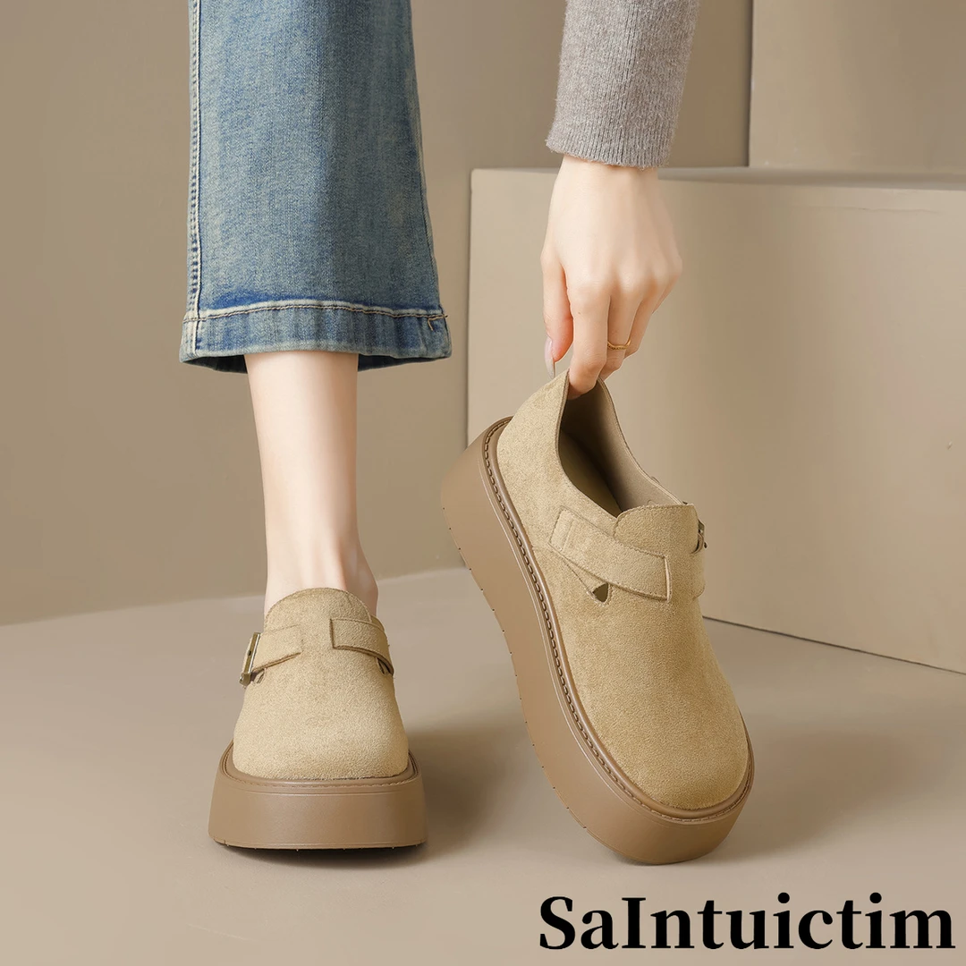 SAINTUICTIM增高4.5CM厚底勃肯鞋复古全包博肯单鞋加绒雪地靴秋冬