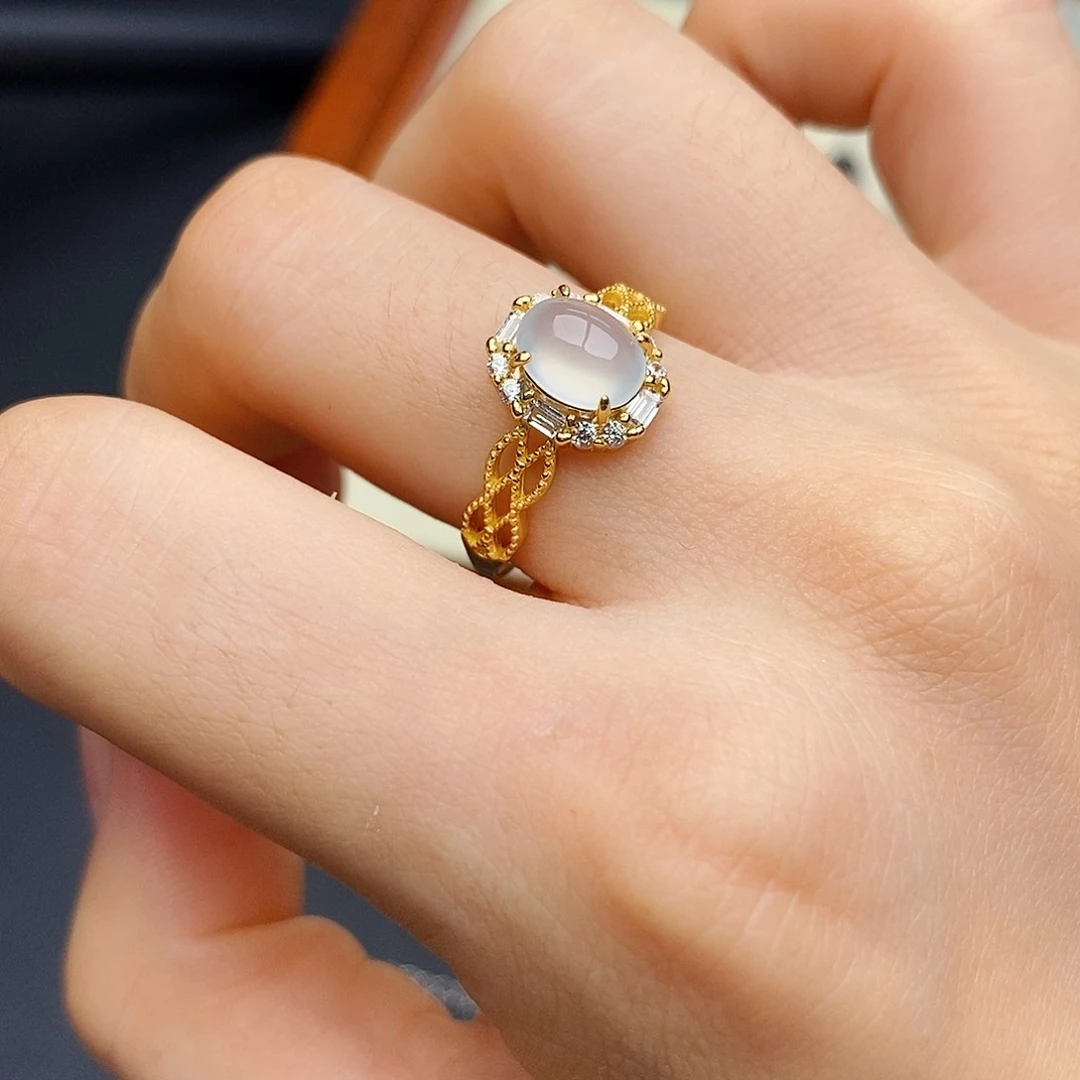 银S925镶嵌戒指翡翠钱**鼓