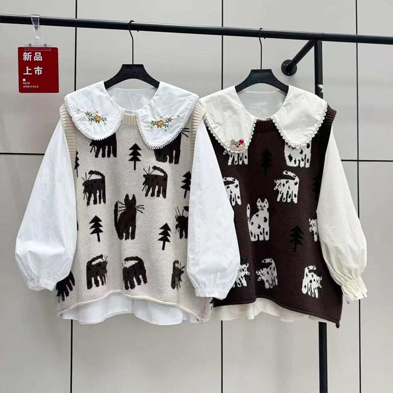 大码女装针织马甲宽松240斤胖妹妹时尚洋气减龄无袖马夹秋季新款