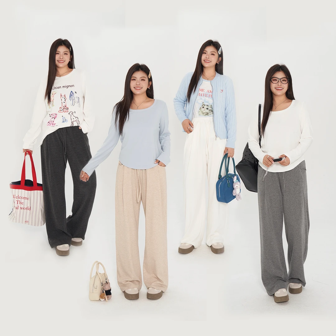 微胖MM秋冬款垂感休闲裤高腰面料柔软亲肤宽松显瘦 女 2175