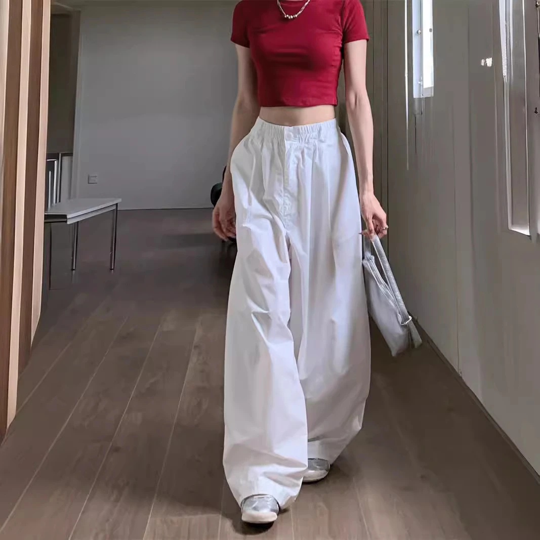 白色休闲阔腿裤女夏季薄款西装裤宽松垂感拖地裤高级感百搭直筒裤