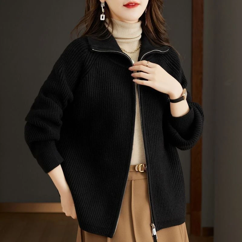 开衫立领拉链加厚针织衫