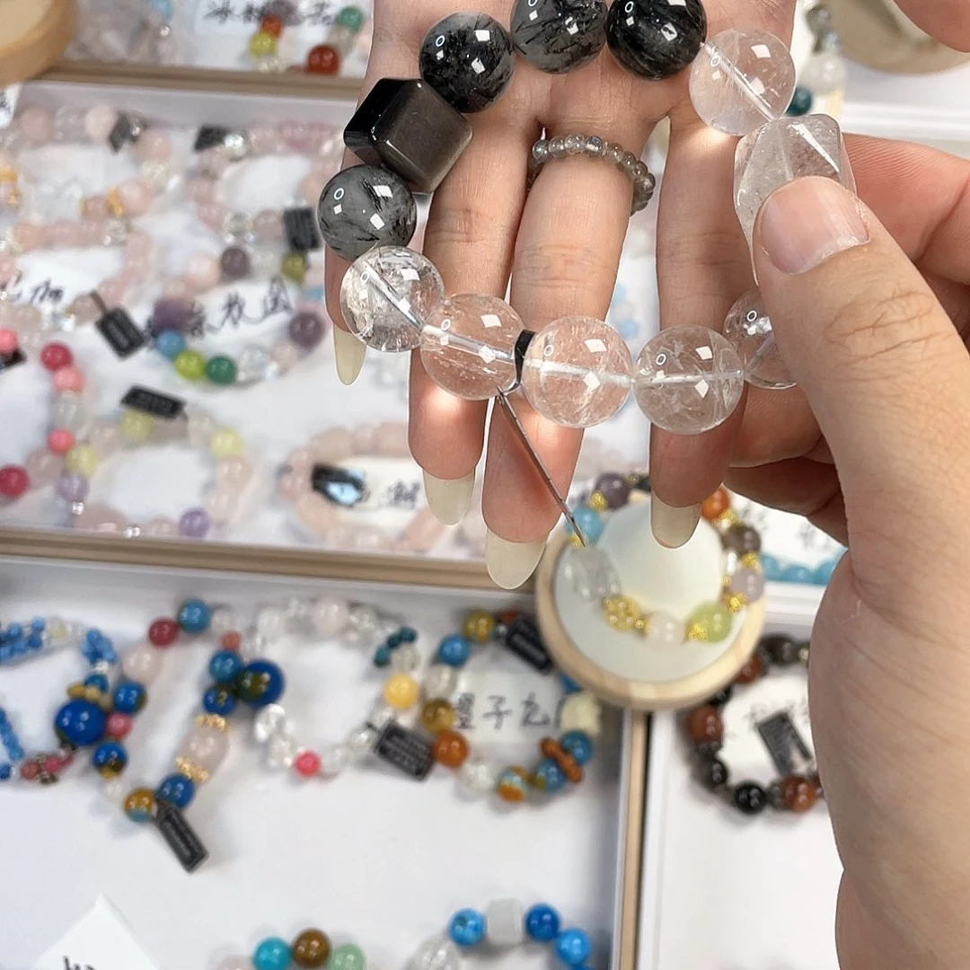 水晶手链银S925镀金镶嵌