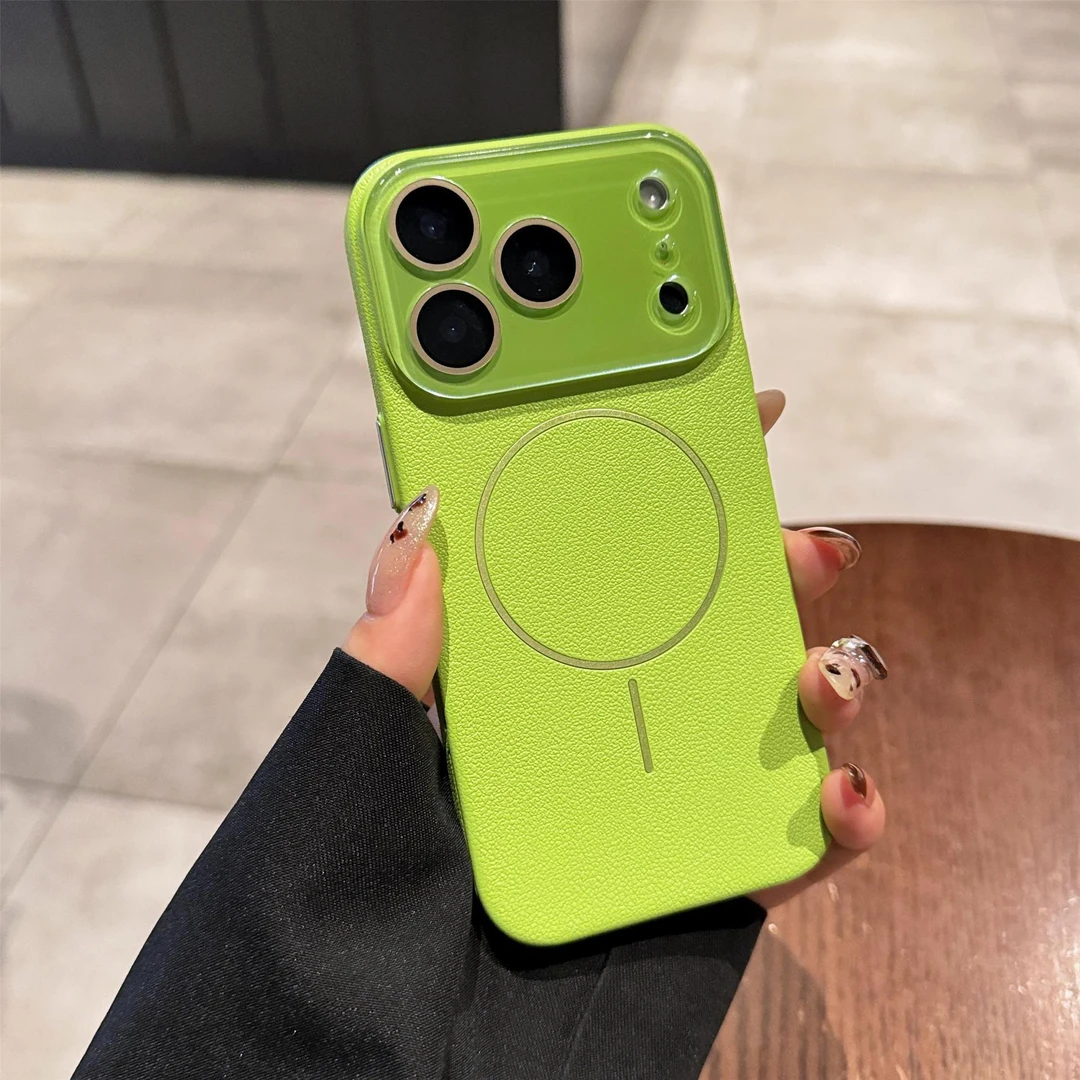 适用iPhone15ProMax荔枝纹防指纹17细磁吸13手机壳苹果14镜头膜16